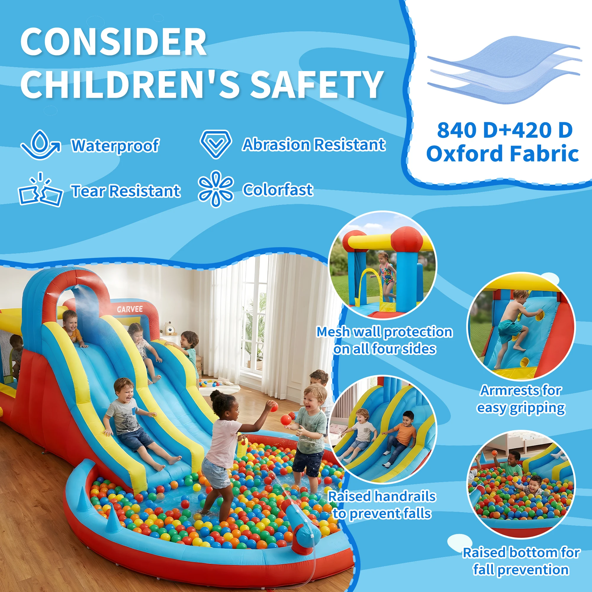 8-in-1 Inflatable Water Park Bounce House - Dual Racing Water Slides & Splash Pool - Climbing Wall Play Center - With Blower - 23FT Backyard Outdoor Fun