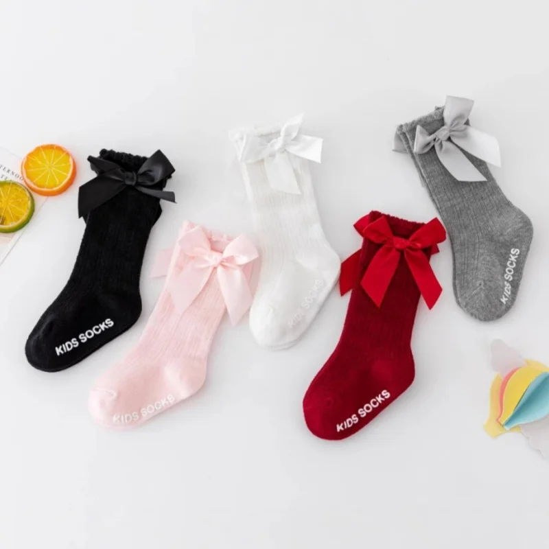 

0-3Y Baby Girls Big Bow Knee High Socks Spring Autumn Children Home Mid Calf Princess Sock Kids Toddler Non-slip Floor Stockings