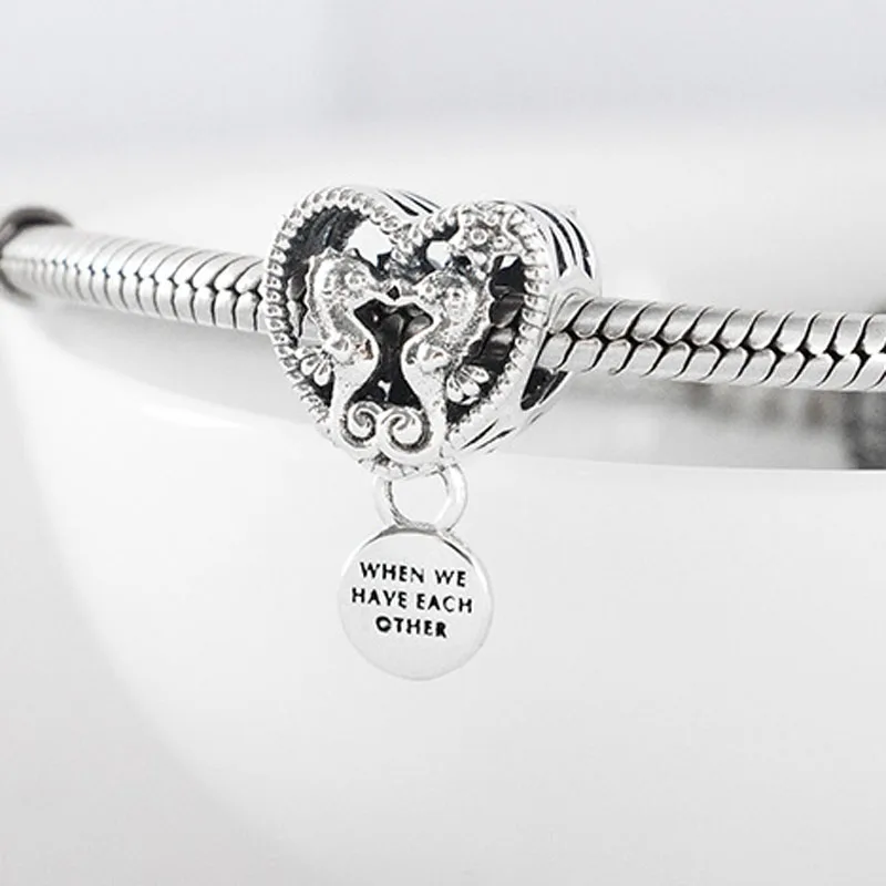 Openwork Seahorses Pendant Bead for Women Bracelet Bangle Girl Birthday Gift DIY Jewelry S925 Sterling Silver