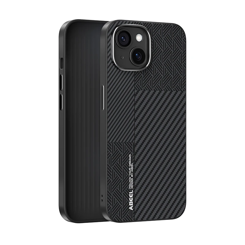 

For iPhone 15 Case Magsafe Slim Rigid Alloy Lens Magnetic Wireless Charger Carbon Fiber Case Cover Shockproof Anti-slip Grip