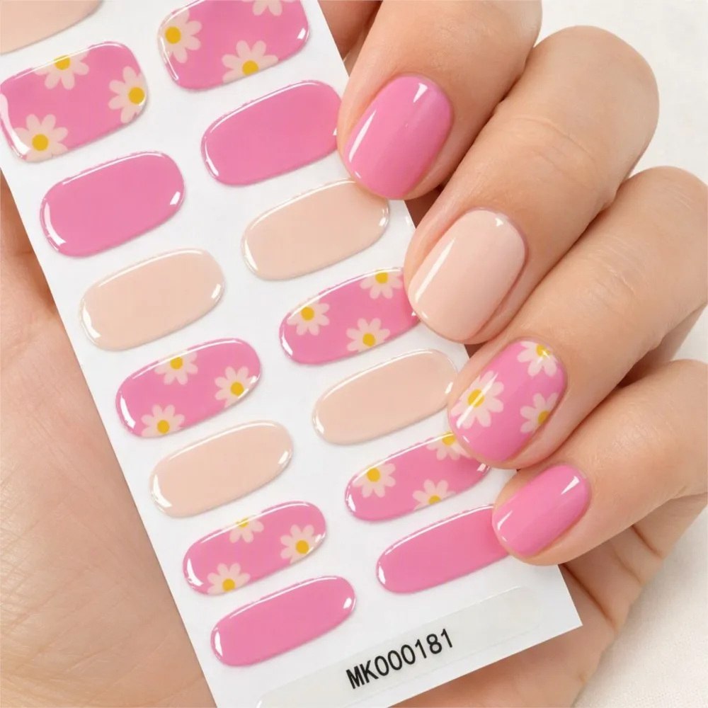 1sheet/16tips Cute Red Cherry UV Polish Nail Strips Sticker Baking-Free Full Cover Nail Wrips Self-Adhesive Manicure Stickers 8#