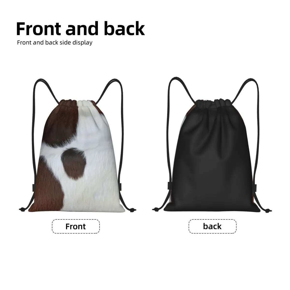 Farmhouse Cow Browm Skin Pattern Drawstring Backpack Sports Gym Bag for Men Women Cow Cowhide Training Sackpack