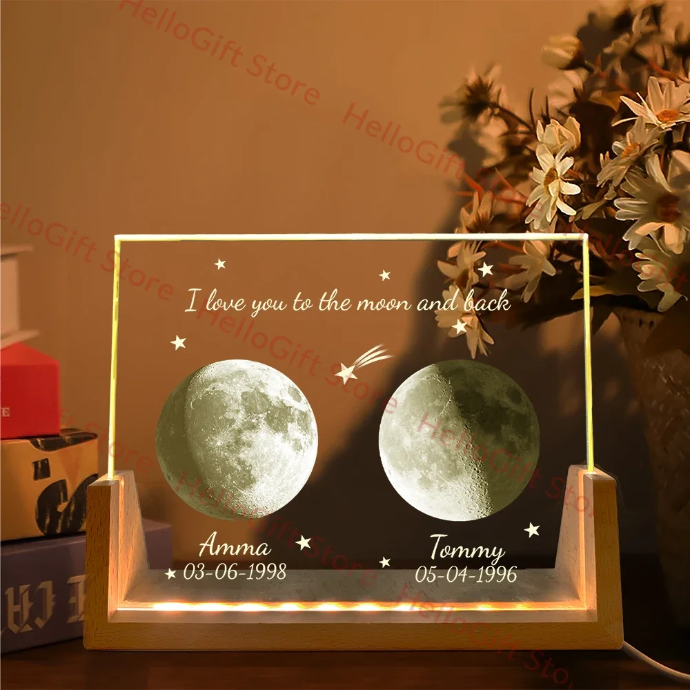 Romantic Customized Moon Lamp Crystal Personalized Engraving Night Light for Couple Family Bedroom Home Decor Gift