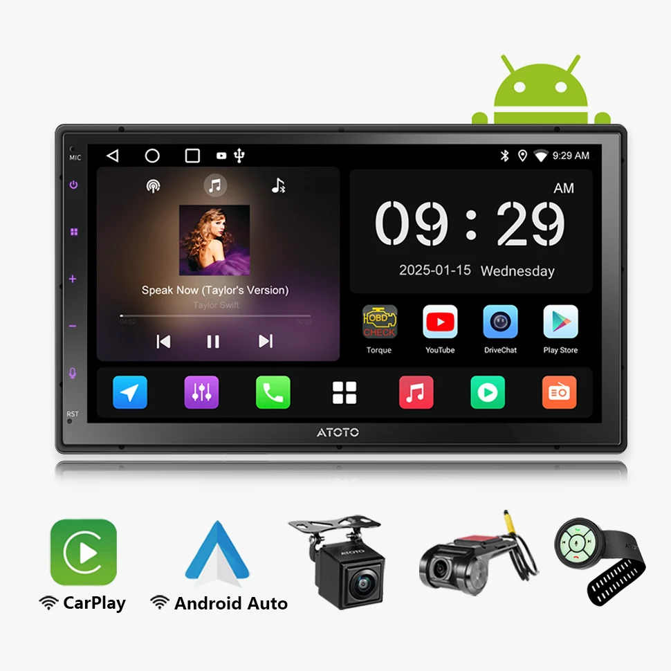 Radio Android 2 Din con CarPlay, Android Auto inalámbrico, estéreo para coche, pantalla táctil de 7 pulgadas con cámara, GPS, navegador, Wi-Fi/BT/USB, DSP y EQ
