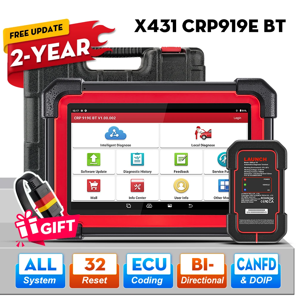 LAUNCH X431 CRP919E BT Car Diagnostic Tools CAN FD/DOIP FCA FULL System 31+ Reset ECU Coding Bidirectional Car OBD2 Scanner