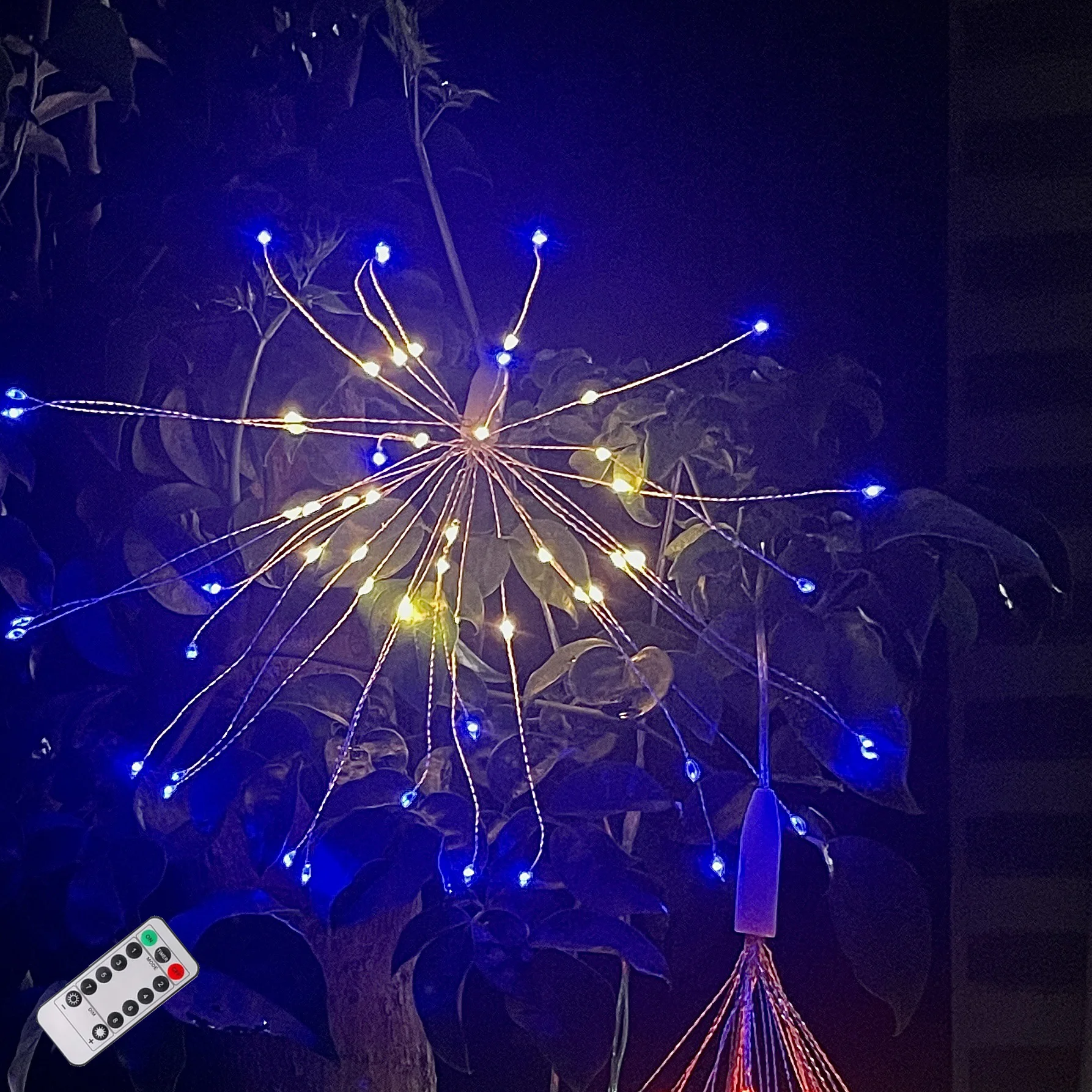 LED Copper Firework Lights, 8 Modes Fairy Starburst Light with Remote Outdoor Decorations for Home, Party, Cafe, Wedding