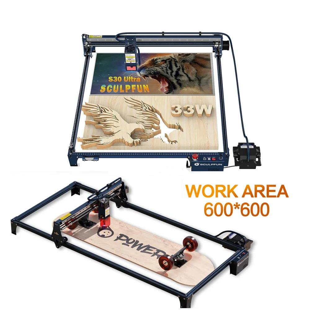 SCULPFUN S30 Ultra 33W Laser Engraver With Air Assist Laser Cutting Machine for Leather Wood Acrylic Metal CNC Laser 600*600mm