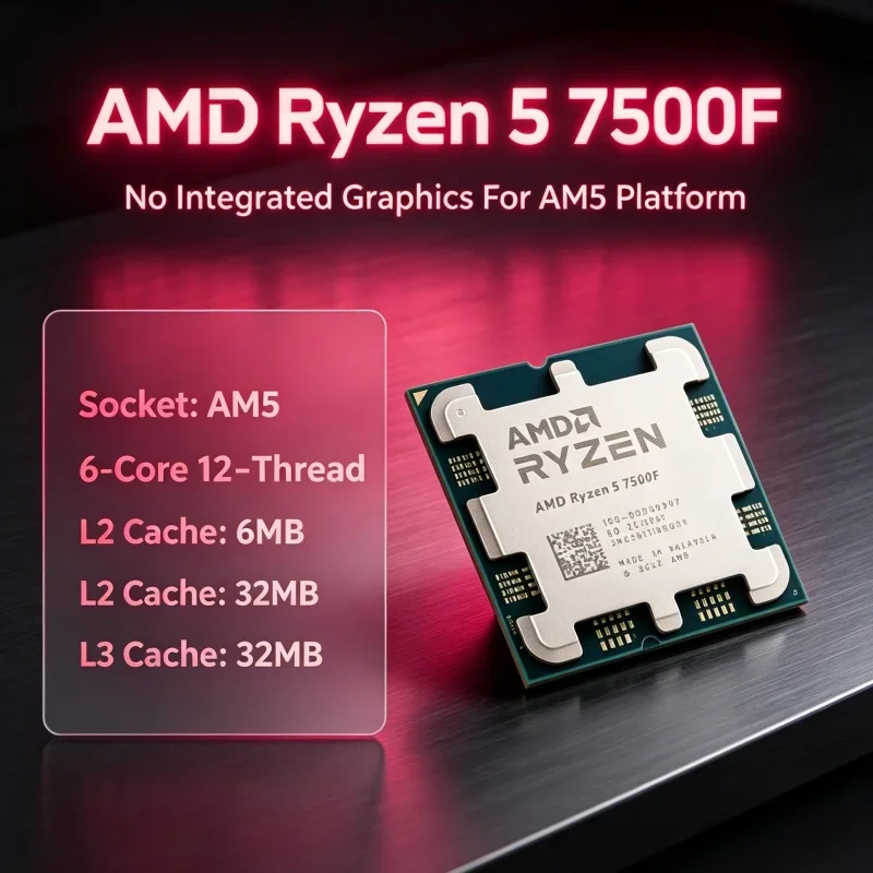 CPU AMD Ryzen 5 7500F 6 Core 12 Thread 5.0GHz 32MB L3 AM5 Processor for Gaming Build