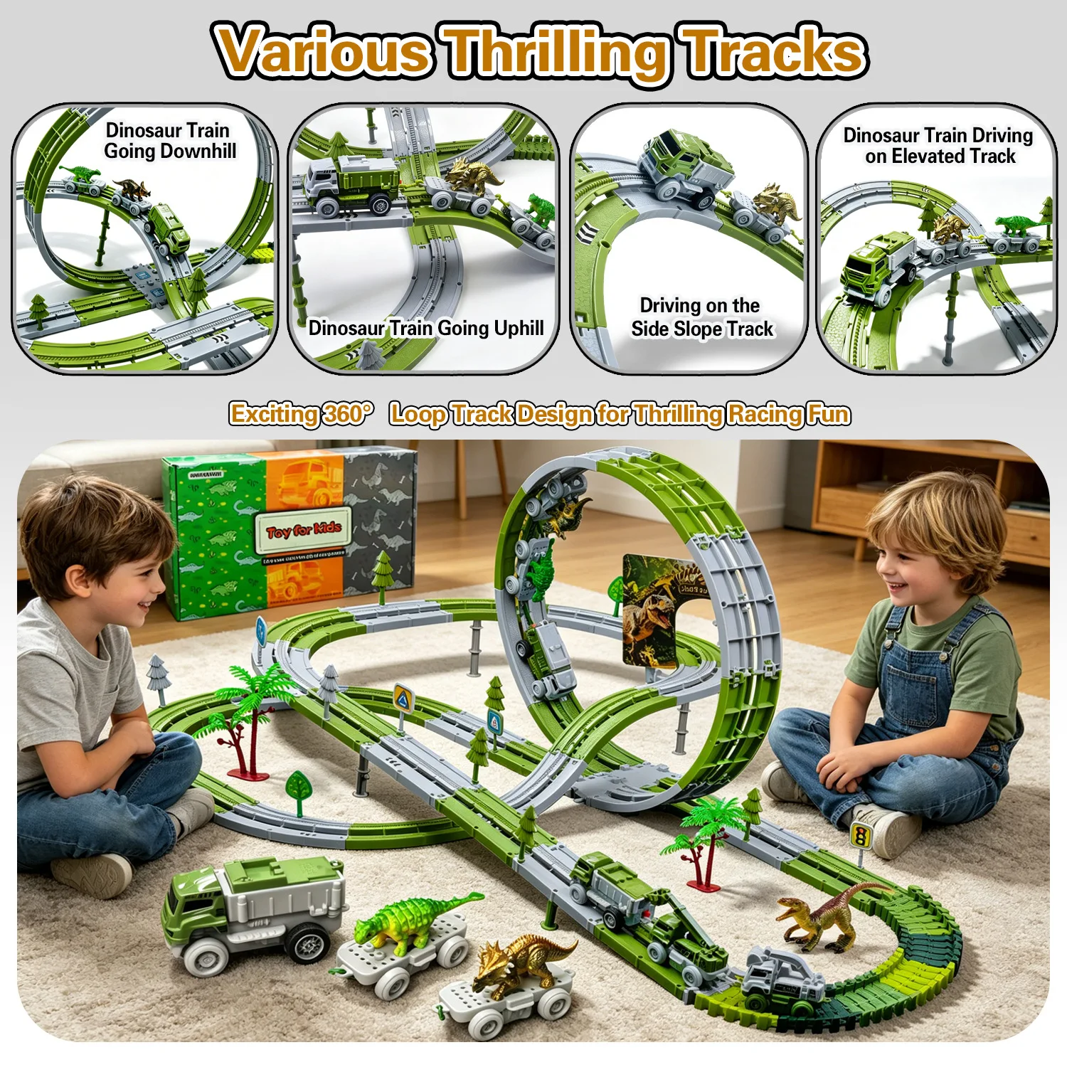 DIY Space Track Toys Dinosaur Racing Car Track Set Magic Climbing Flexible Rail Car Toy for Kids gift