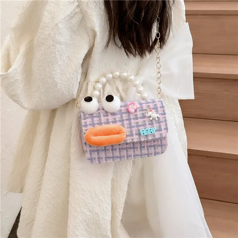 Cartoon Cute Children's Shoulder Bag Fashion Chain Girl Small Square Crossbody Bag Beaded Handle Handbags Princess Coin Purse