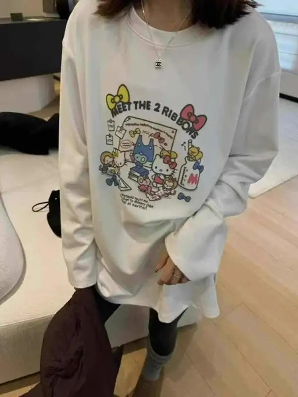 

Korean Style Vintage Cute Cartoon Long Sleeve Women's T-shirt Winter New Loose Fit Fashionable German Velvet Top