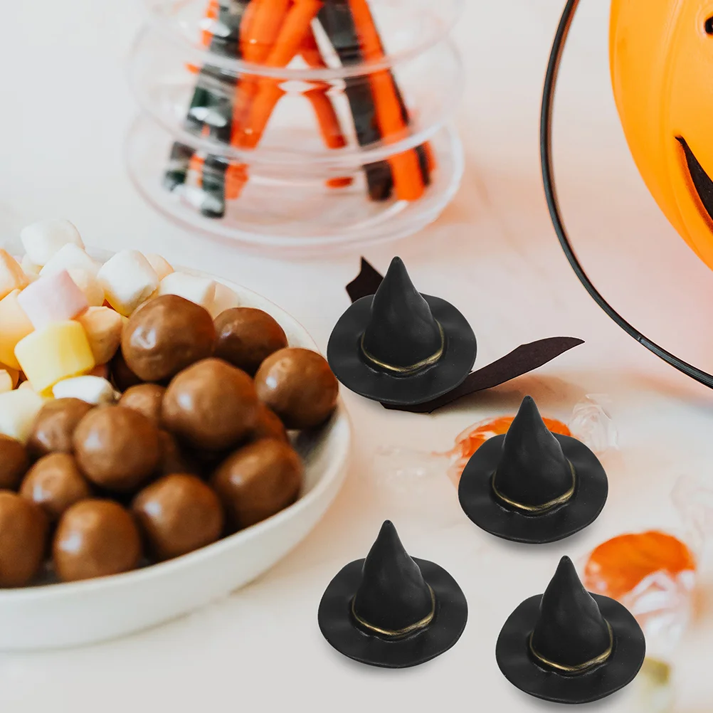 10 Sets Scene Decoration Halloween Witch Hat Water Kettle Mini Black Cauldron Hats 25X25CM Plastic for Crafts Drinks