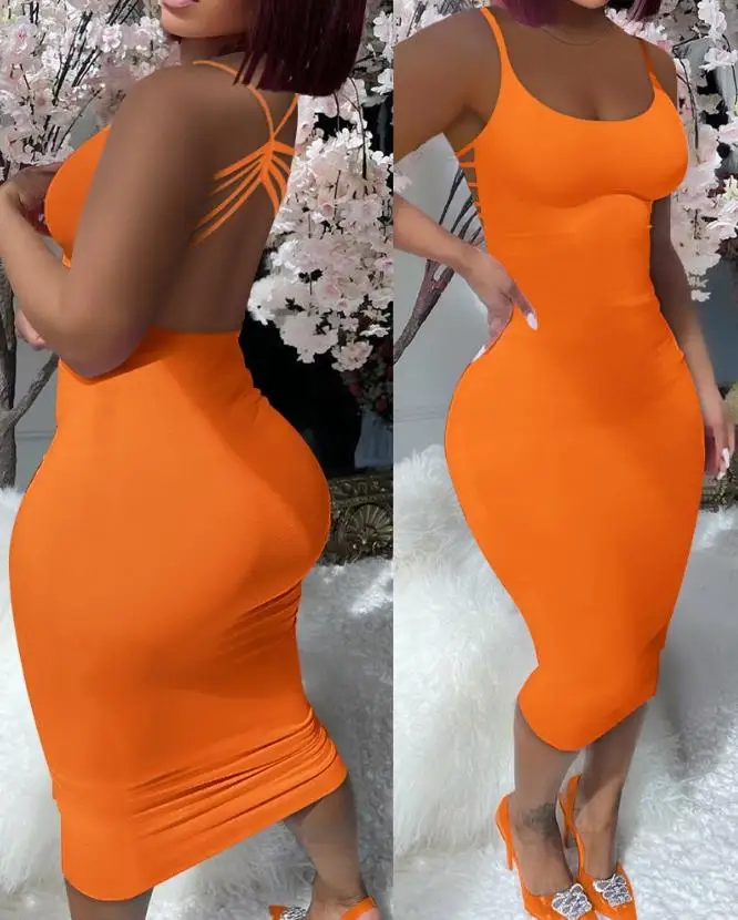 

Italian Spaghetti Strap, Backless, Tight Fitting, Sexy, Buttocks Wrapped, Slim Fitting, Elegant, Solid Color, Long Women's Dress