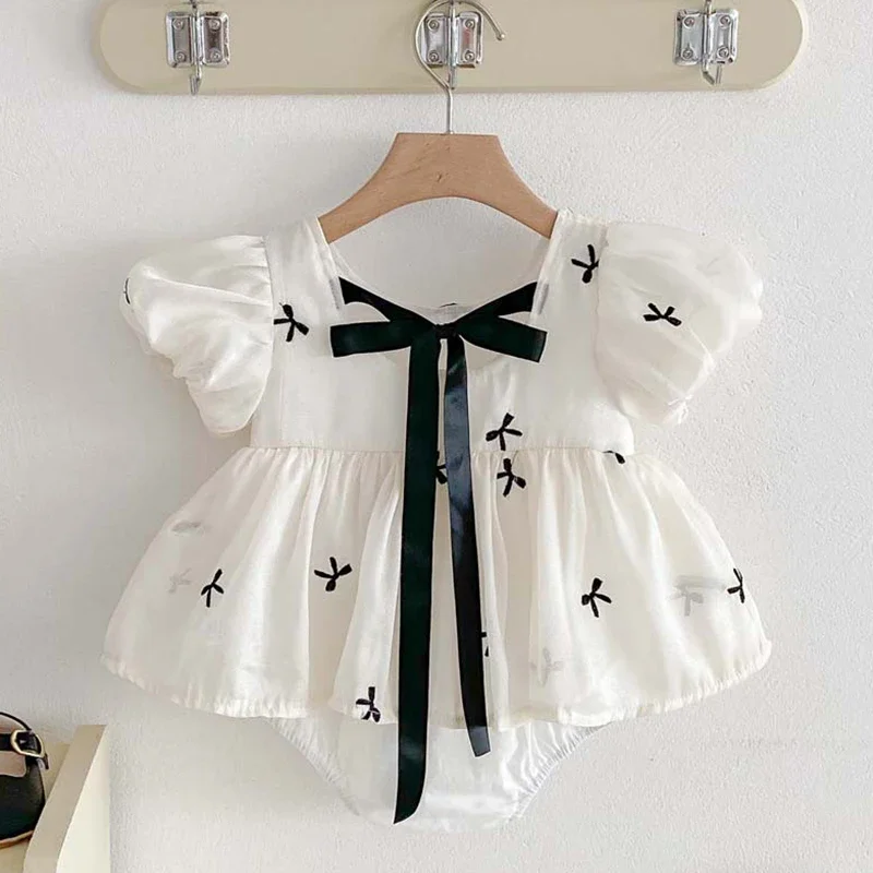 

2025 New Summer Infant Baby Girls Bodysuits Short Sleeved Cotton Embroidery Toddler Baby Girls Jumpsuit 0-24M Baby Clothing