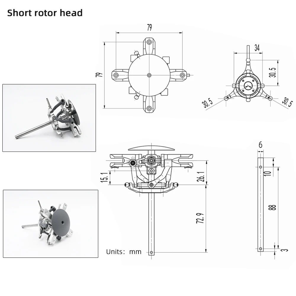 FLYWING Four blades Rotor Set Helicopter 4 blade rotor head Metal Rotor for Bell 206 UH1 V3 FW450L For 6mm Main shaft Helicopter