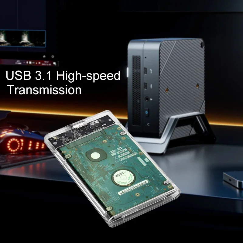 3.0/2.0 HDD Enclosure 2.5inch SATA SSD Hard Drive Case with 5Gbps Transfer Speed and Transparent Design Mobile External Housing
