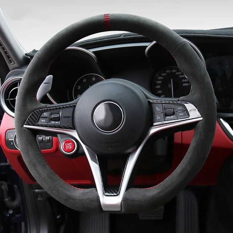 

Custom Steering Wheel Cover Wrap in Alcantara for Alfa Romeo Giulia 2016-2020 Stelvio 2017 2018 2019-2020