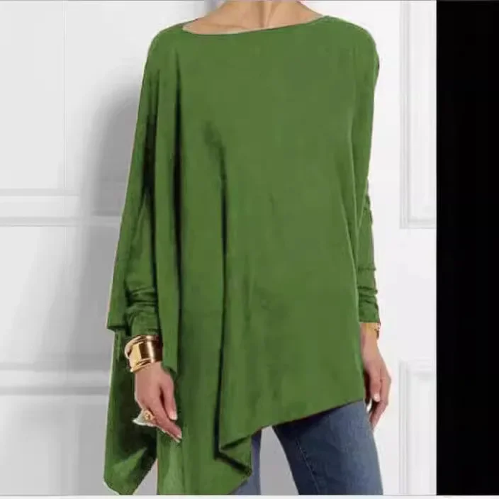 Women Long Sleeve Irregular Solid Color Pullover T-shirt Casual Loose Top Tee Blouse