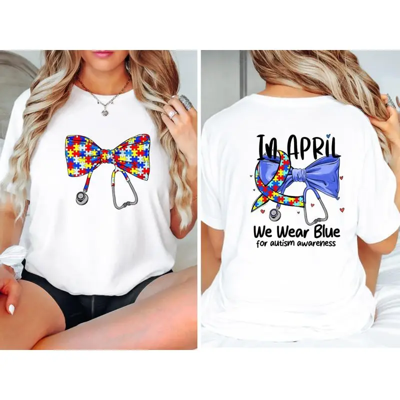 تي شيرت للتوعية بالتوحد في أبريل نرتدي شهرًا التنوع العصبيًا من Blue Bow Mama