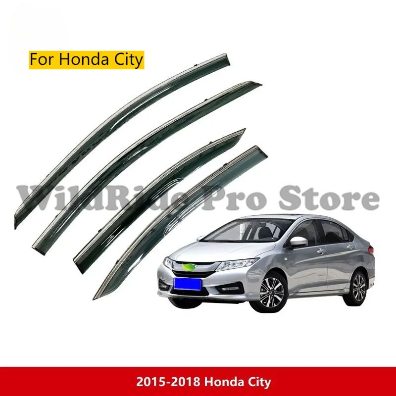 

Door Visors Car Deflectors Rain Guards Shield 4 Pc SS304 + PC for Honda City