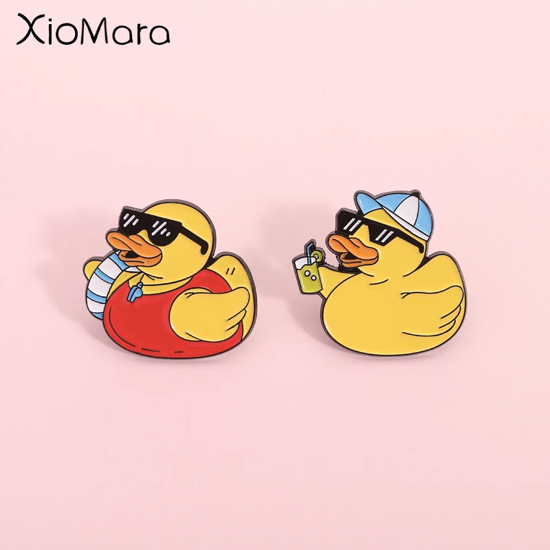 Sommer coole Ente Emaille Brosche Set, lustige Sonnenbrille Schwimmring Pin Abzeichen, Modeschmuck für Männer Frauen Alltagskleidung Geschenk