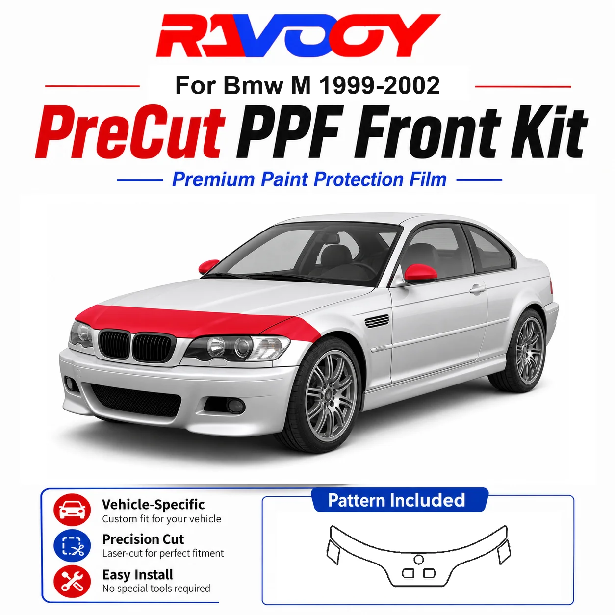 85mil-tpuプレカットppfキット-bmw-m-1999-2002用-フード、部分フェンダー＆フルミラーセット-自己修復グロスクリアブラフィルム