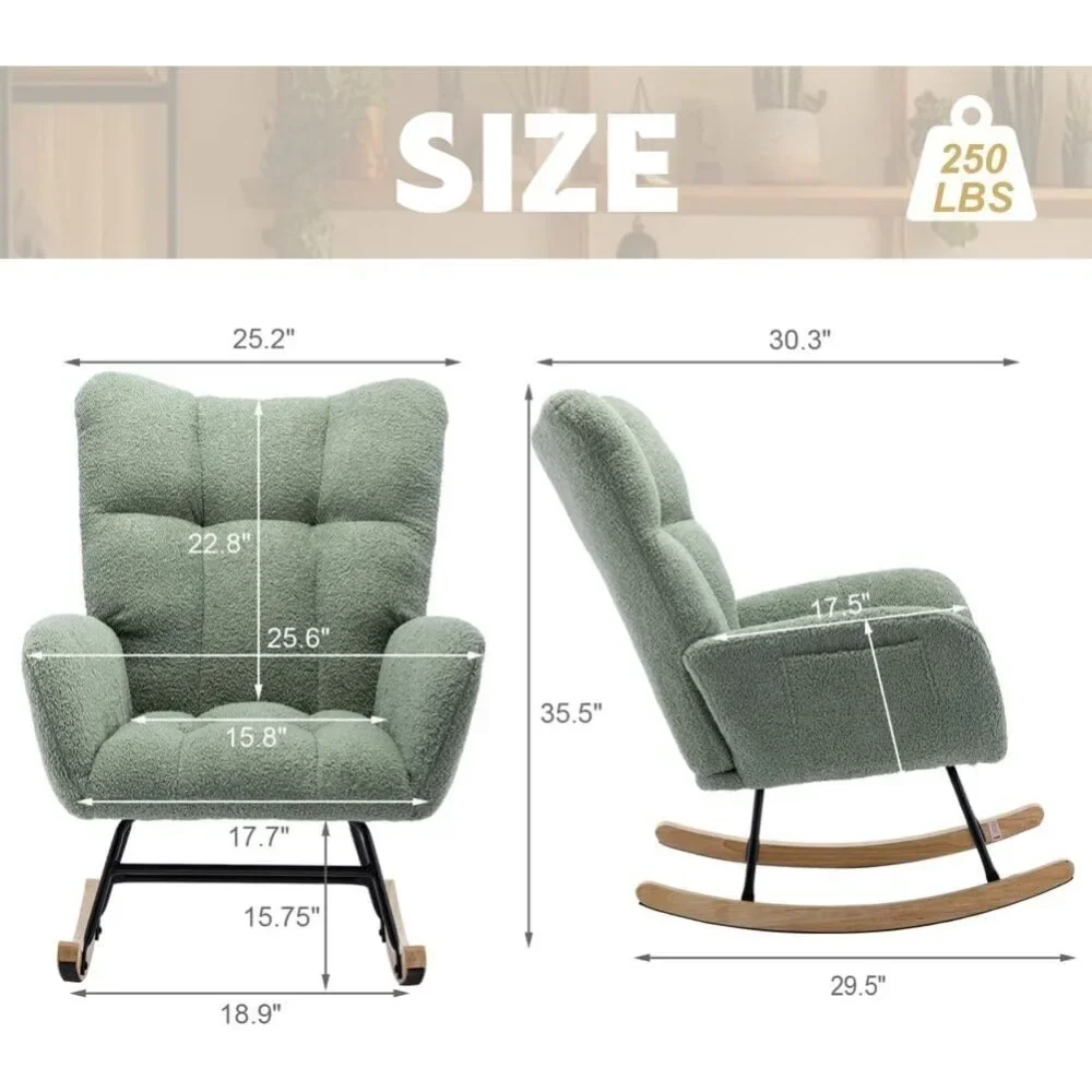 

Nursery Rocking Chair Teddy Cushion Gliding Rocking Chair with High Backrest Armchair Comfortable Side Pockets Modern