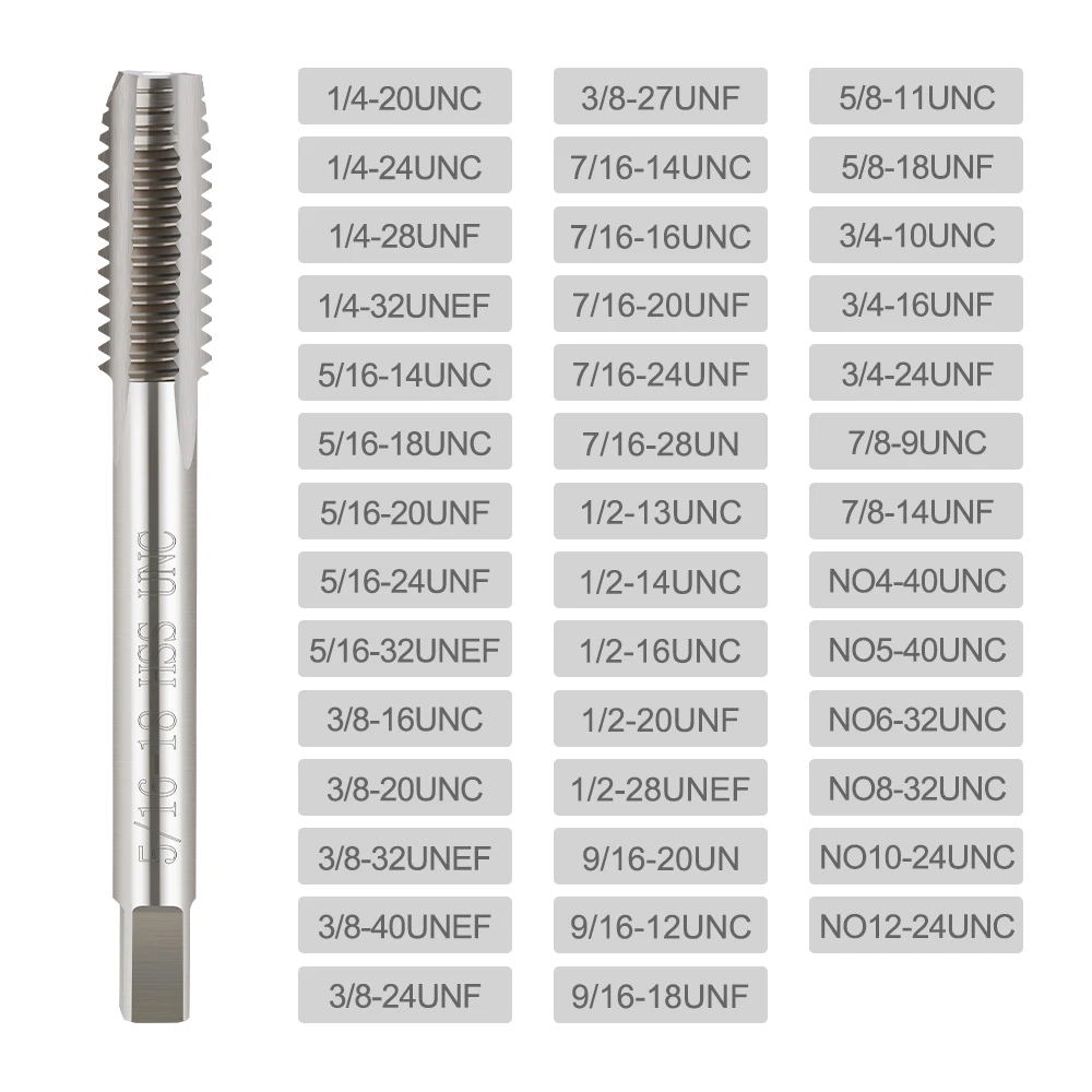 1pc UNC UNF UNEF HSS Machine Plug Tap Straight Flute Screw Tap Right Hand Thread Tap Drill Hand Tools