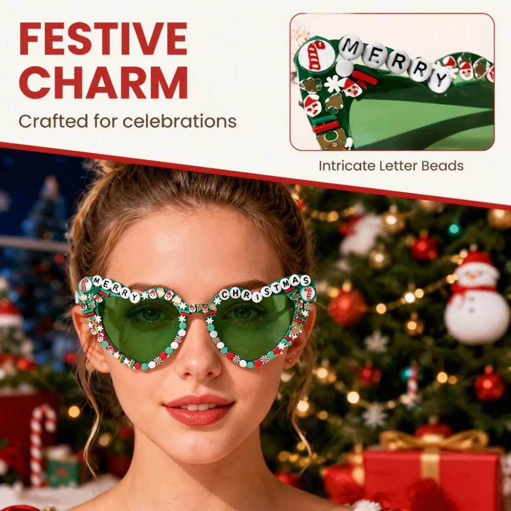 Funny Christmas Decorative Glasses Merry Christmas UV400 Protection Cat Eye Eyewear Imitation Pearl Fashion