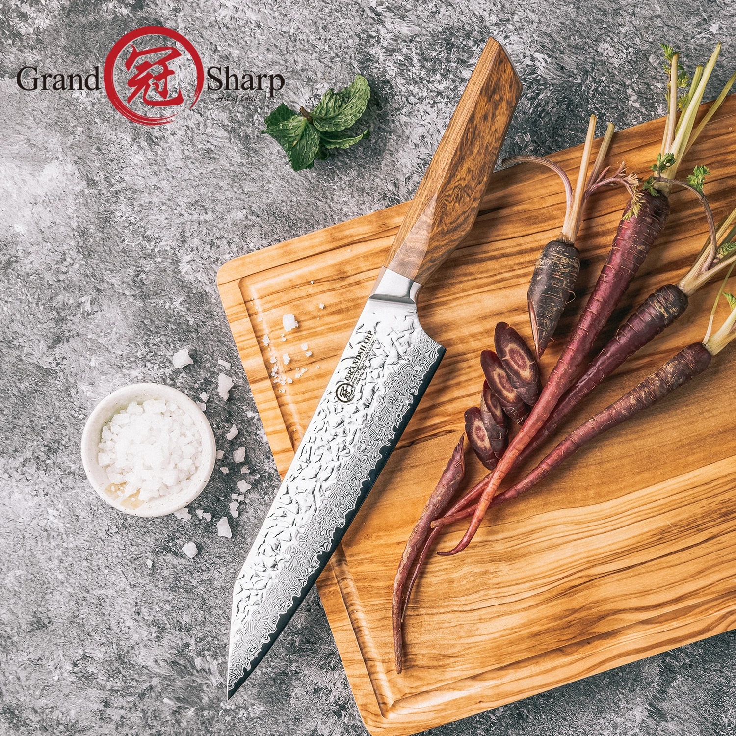 

Grandsharp 8 Inch Kiritsuke Knife Japanese Chef Knife 67 Layers Damascus Steel Aus 10 Africa Rose Wood Handle High Quality