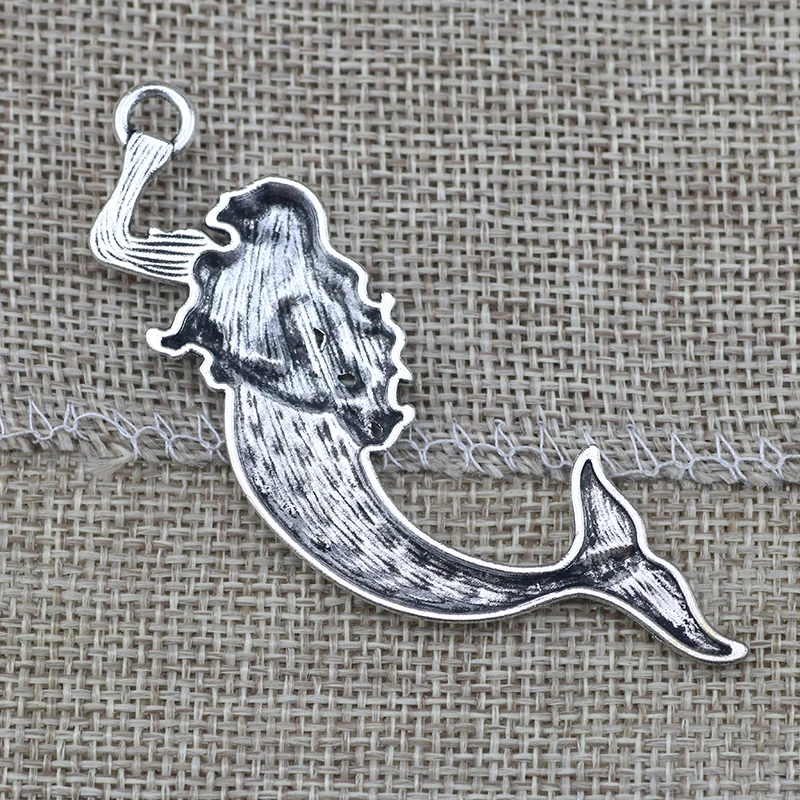 4 Pieces 42mm*76mm Antique Silver Plated Big Mermaid Charms Pendant For Diy Jewelry Making Wholesae Alloy Charm