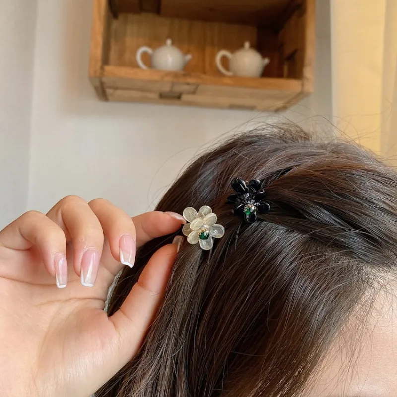 

Small Rhinestone Hair Claw Korean Style Crystal Flower Top Clip for Women Mini Bangs Side Fringe Hair Pin Cute Strong Hold Daily