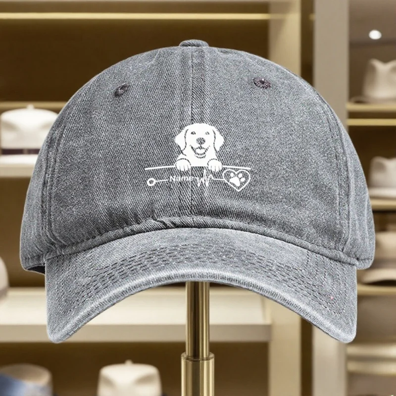 

Women's Retro Washed Baseball Cap White Cartoon Dog Heart-Paw Print Adjustable Lightweight Soft Machine-Washable Hat for Outdoor