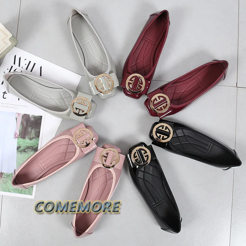 Leather PU Shoes Luxury Gold Comfortable Spring Autumn Shoes Ballerinas Flat Femme Loafers Fashion Casual 2024 New Large Size 43