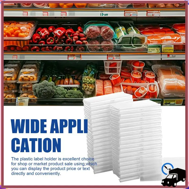 

Efficient 70PC 8X4.2Cm Clear Plastic Label Holders For Wire Shelf Retail Price Label Basket Labels Clip On Labels For Storage Bi