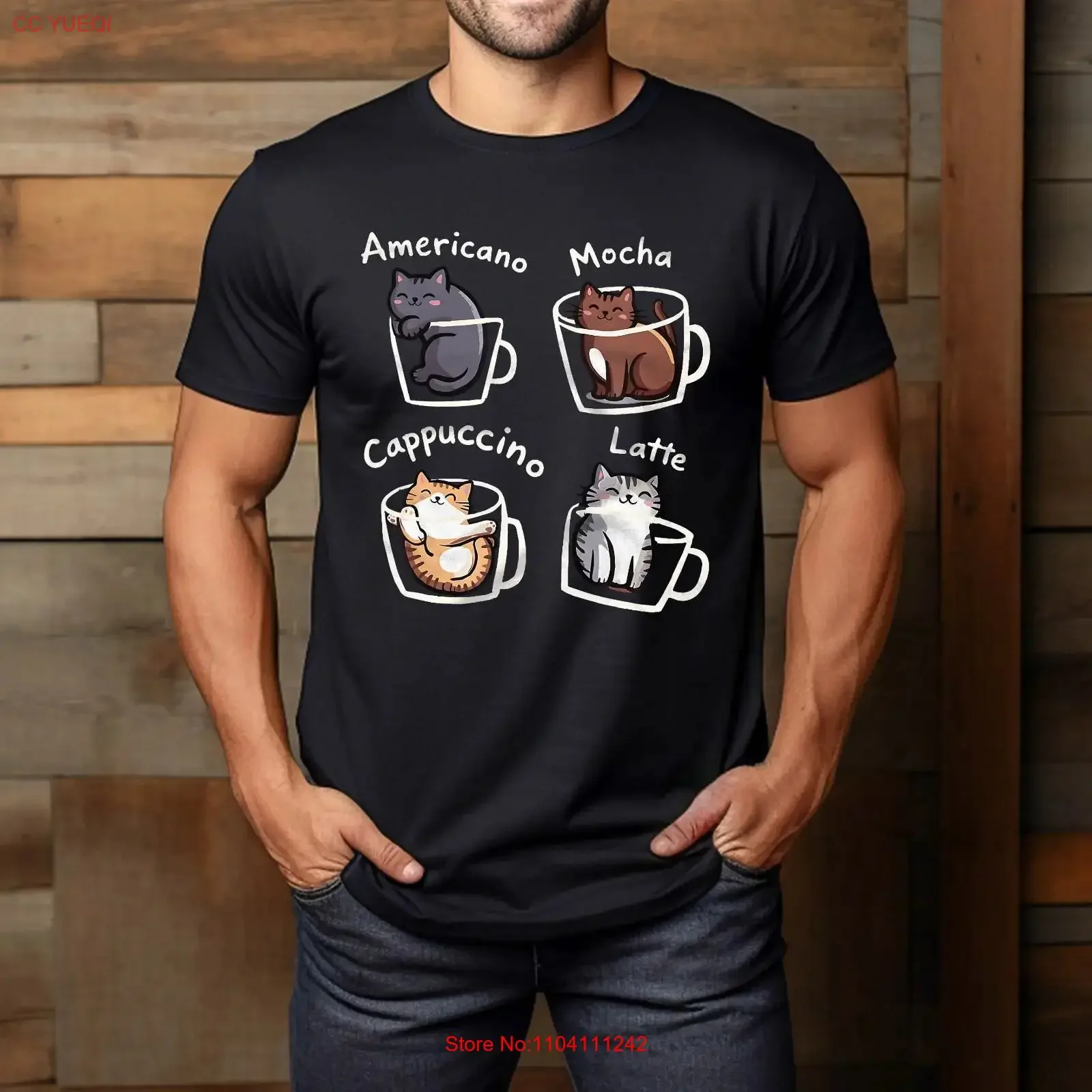 Cute Cats In Coffee Cups Espresso Mocha Latte Cappuccino T Shirt vintage Washed Casual Breathable Soft Stretched Unisex
