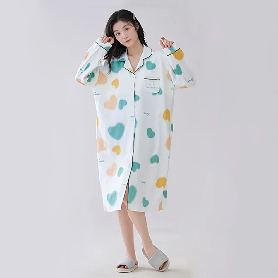 Spring And Autumn Women's Midwifery Dress Pure Cotton Long sleeved Sleeping Dress With Chest Cushion Maternity Clothings