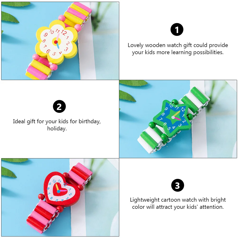 6 قطع من الساعات الخشبية الكرتونية للأطفال، لون عشوائي، خفيف الوزن، آمن، وقت التعلم المبكر، تفاعلي معرفي #4