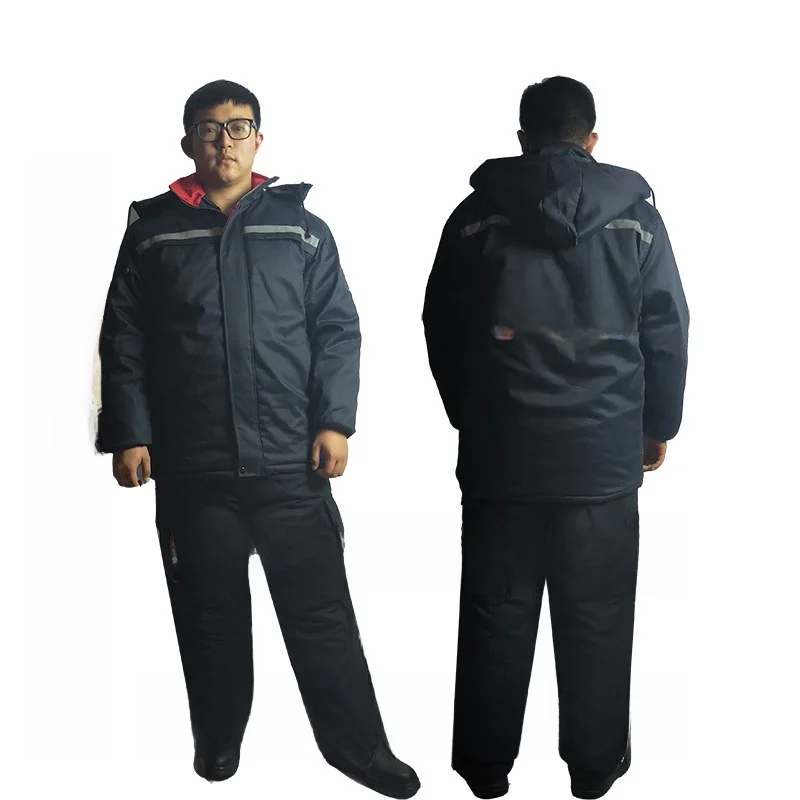 

Утепленный хлопковый рабочий костюм с капюшоном для мужчин: зимний, ветрозащитный, морозостойкий, для обслуживания и работы в холодных условиях, куртка и брюки, средства защиты труда