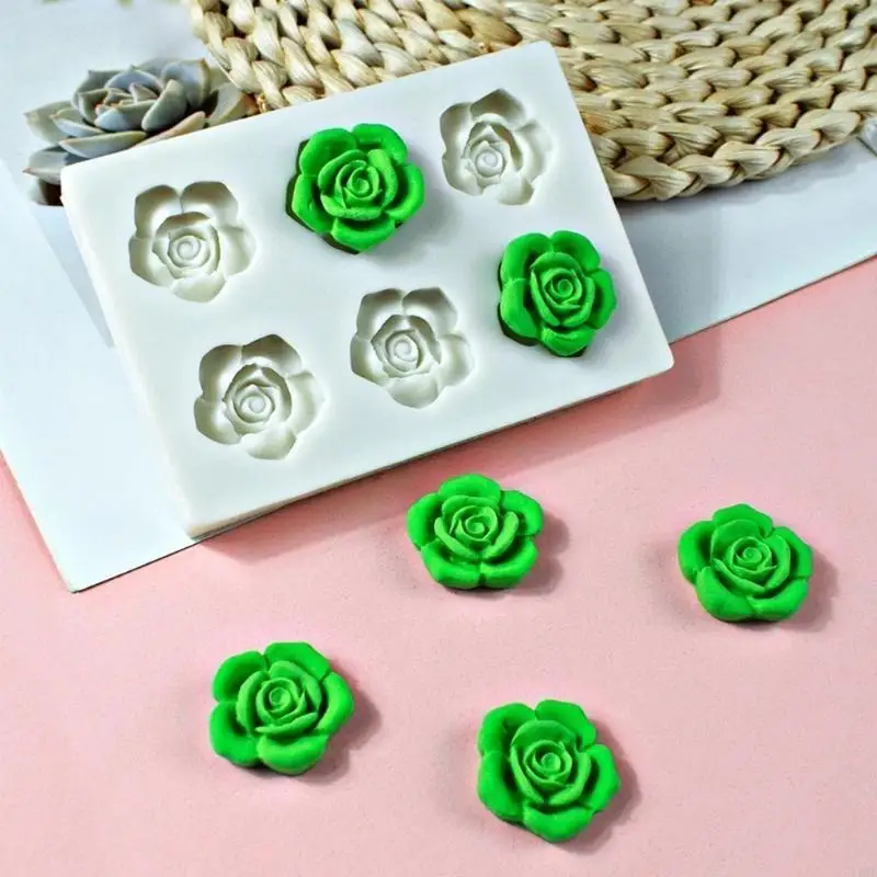 F19B 6 Cavity Rose Flower Silicone Mold Fondant Chocolate Mould DIY Clay Resin Model Cake Decorating Tool Baking Accessories