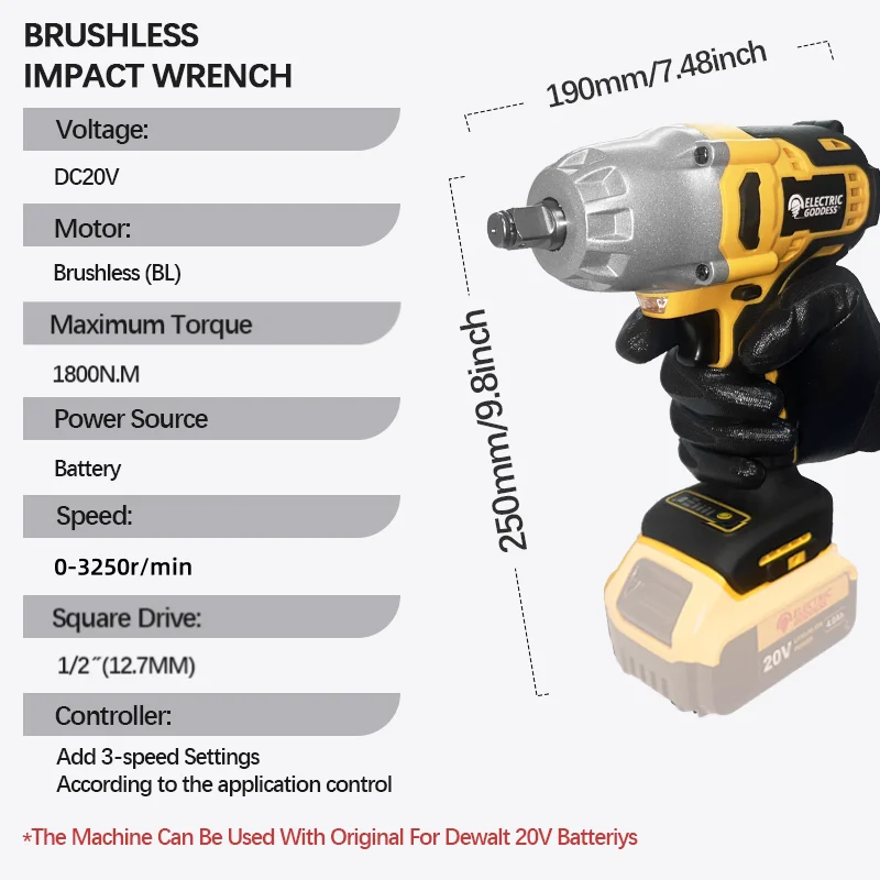 EG Brushless Cordless Electric Wrench 1800Nm Torque Wrench Removal Car Wheel Impact Gun Repair Power Tool For Dewalt 20V Battery