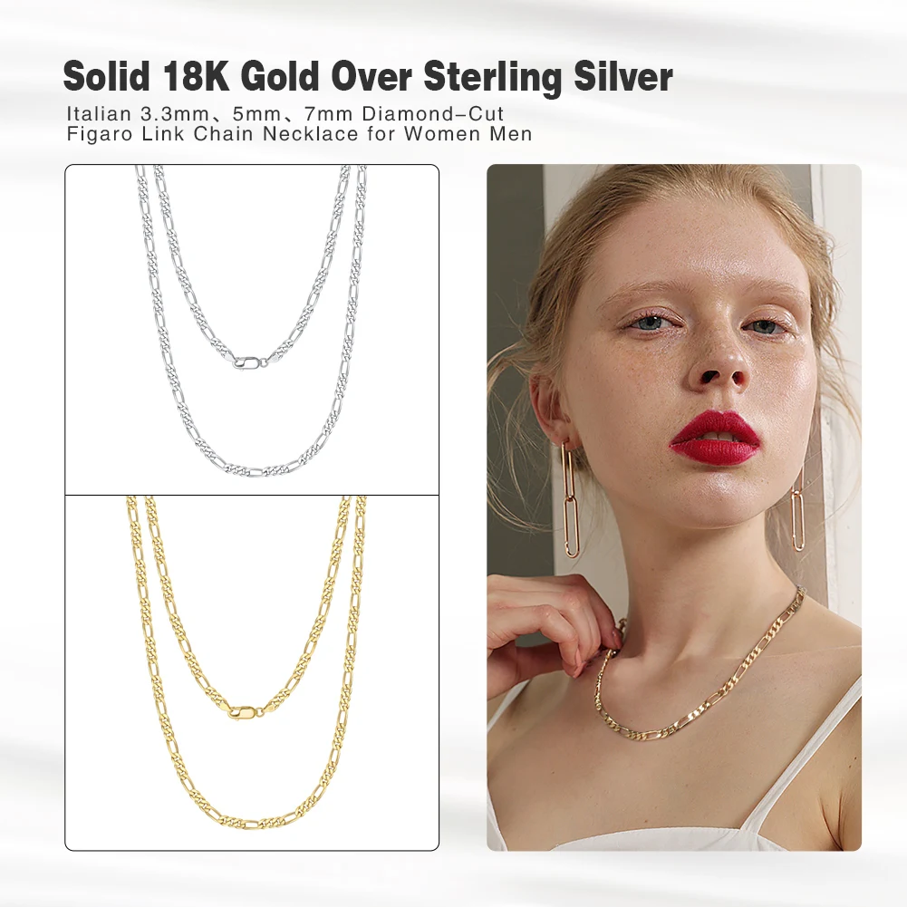 ORSA JEWELS Italian 3.3mm 5mm Figaro Chain Necklace Bracelet Simple DIY Soild 925 Sterling Silver Figaro Link Chain Party SC34