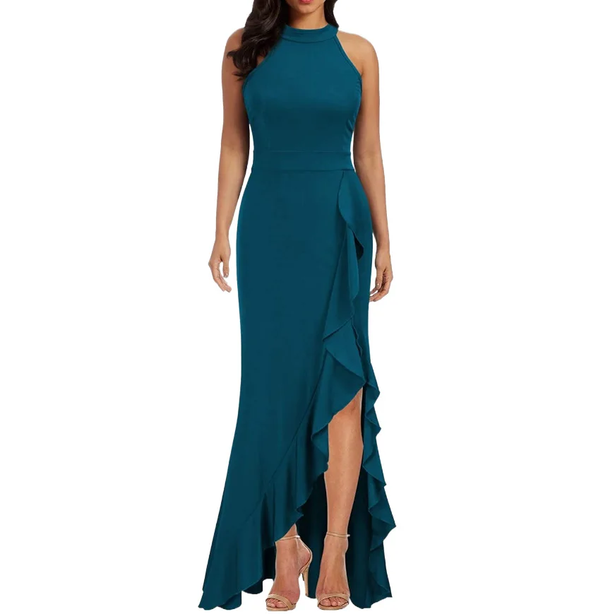 

New Summer Dress Sexy Slit Ruffled Evening Dress Luxury Woman Evening Dress Ceremony Long Dresses for Women Slight Strech