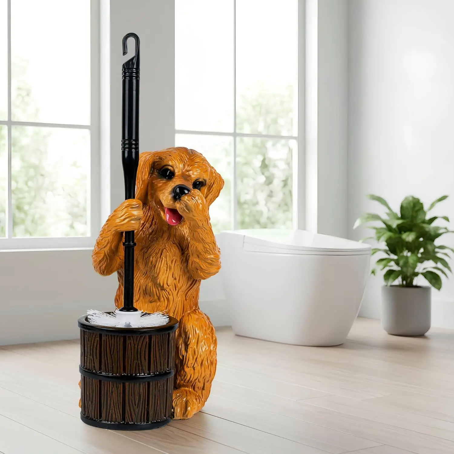 

Toilet Brush Holder Set, Super Cute Dog Base, Flexible and Durable Toilet Bowl Brush with Ventilation Slots, Space Saving