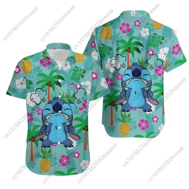 Disney Stitch And Angel Hawaiian Shirt Mens Womens Casual Short Sleeve Button Up Shirts Disney Beach Shirts Stitch Hawaii Shirts