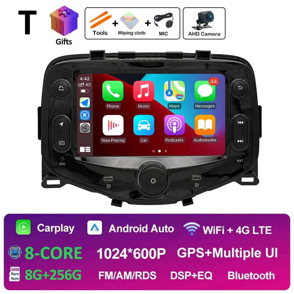 7 "Touchscreen Auto Android 14 voor Toyota Aygo Peugeot 108 Citroen C1 2016 2017-2020 Navigatie GPS DSP Stereo CarPlay Auto