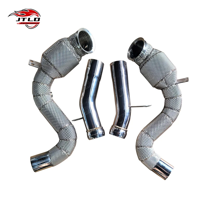 304 Stainless Steel High Performance Exhaust Downpipe WIth Heat Shield For MERCEDES W222 S63 AMG