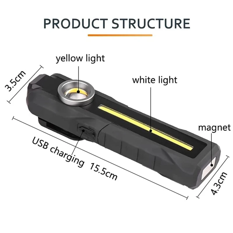 Rechargeable LED Work Light,UV Flashlight With Magnetic Stand Rotate,Inspection Light For Car Repair,For Camping,Et