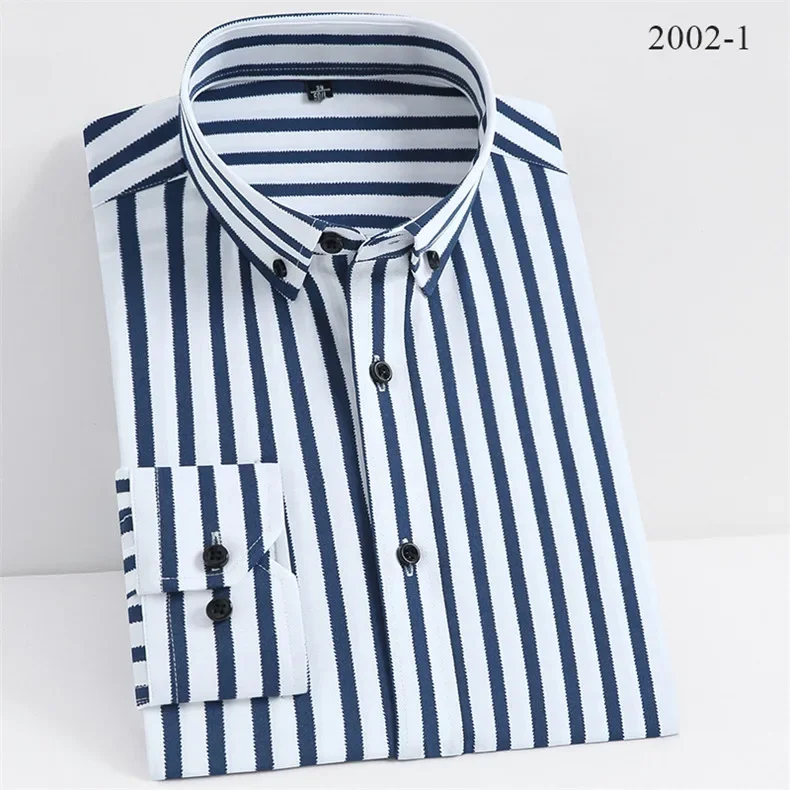 Men Spring Summer Comfortable Vertical Striped Strech Mens Dress Shirts Long Sleeve Soft Business Work Shirt  No Pocket Male