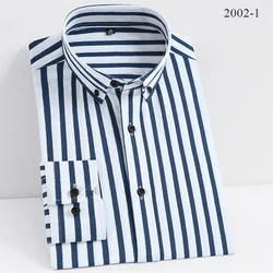 Men Spring Summer Comfortable Vertical Striped Strech Mens Dress Shirts Long Sleeve Soft Business Work Shirt No Pocket Male